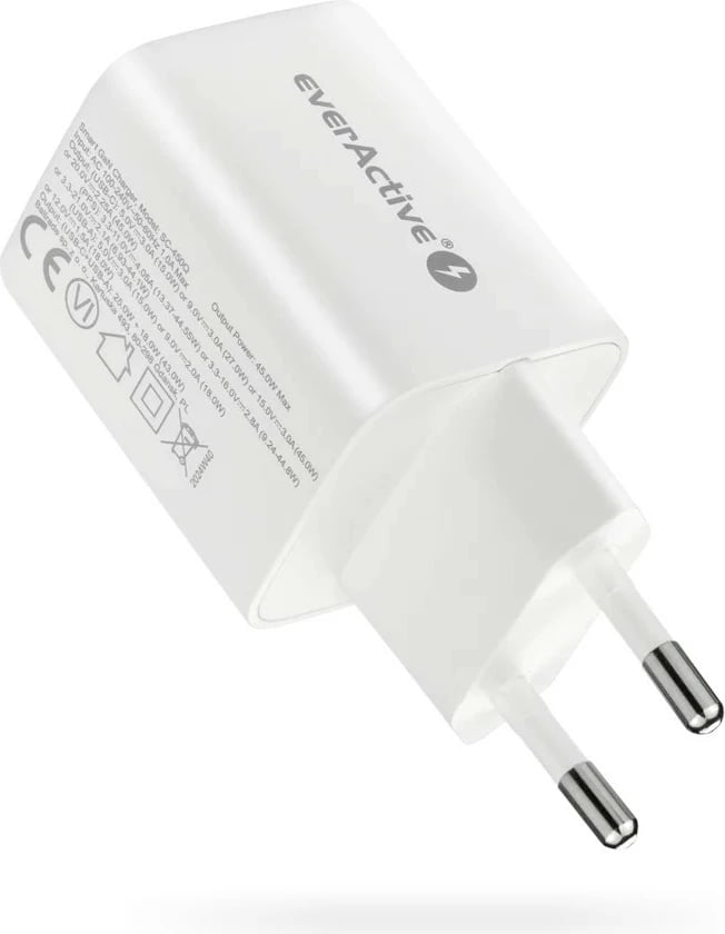 Karikues muri everActive SC-450Q, 45W, 1x USB, 1x USB-C, Bardhë