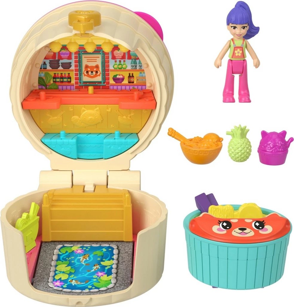 Set lodrash Polly Pocket Snack Surprise, Mattel JCR44, me mikrolalkë dhe aksesorë, shumëngjyrëshe