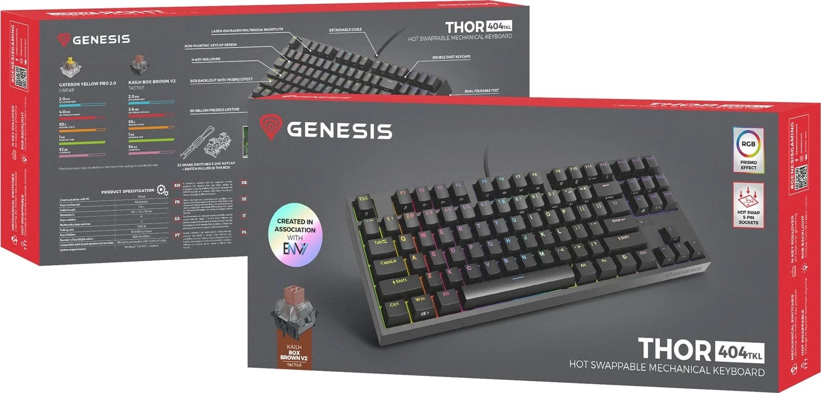 Tastierë GENESIS Thor 404 TKL, Gaming, USB, QWERTY, Anglisht, E zezë