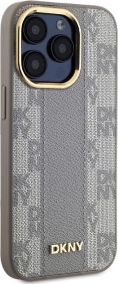 Mbështjellës DKNY Leather Checkered Mono Pattern MagSafe për iPhone 15 Pro Max, Bezhe