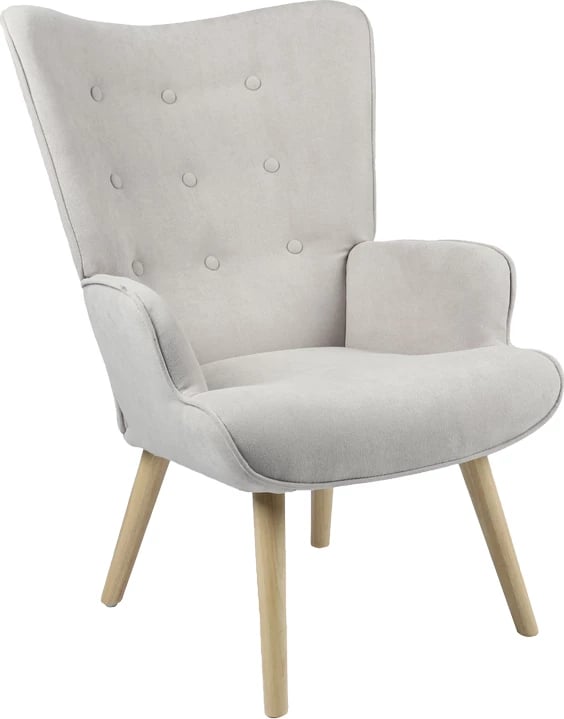 Bergere Fluffy, material stof, ngjyrë gri e çelur, këmbë natyrale, 75x69x96cm