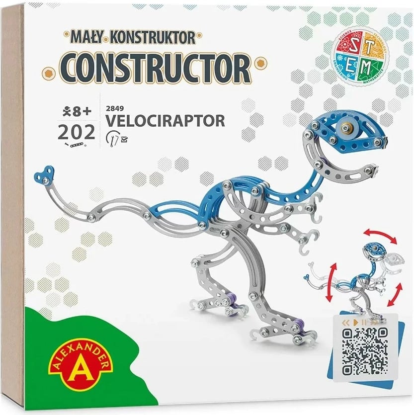 Set ndërtimi dinosaur Velociraptor Alexander Small Constructor, 202 pjesë, metalik
