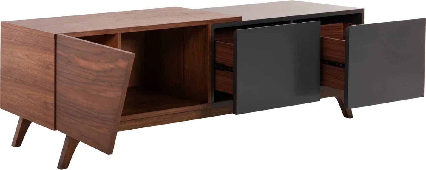 Dollap TV HUDSON MDF me furnir arre, ngjyrë arre dhe gri e errët, 180x40x50H cm