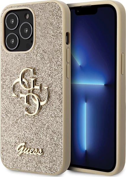 Mbështjellës Guess Glitter Script Big 4G për iPhone 13 Pro Max 6.7", Ari