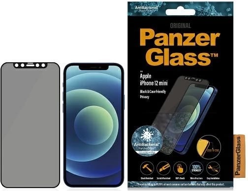 Xham mbrojtës PanzerGlass E2E Super+ Microfracture për iPhone 12 mini, me kornizë të zezë