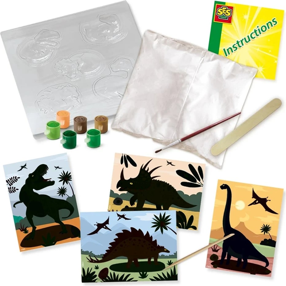 Set kreativ SES Dinosaurs 2 në 1, për fëmijë, shumëngjyrësh