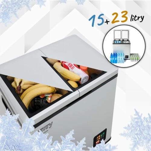 Frigorifer portativ me kompresor, Camry CR 8076, 38L, dy ndarje (15L frigorifer + 23L ngrirës), ekran LCD, gri