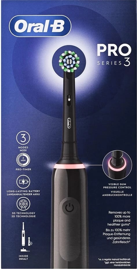 Furçë dhëmbësh elektrike Braun Oral-B Pro 3 Pro3 3000, për të rritur, e zezë, me 2 koka