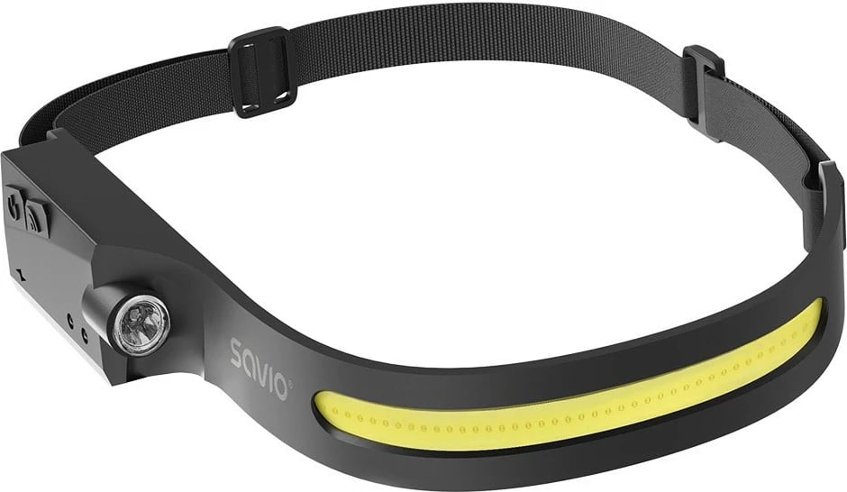 Llambë koke Savio FL-02, LED, 350 lm, sensor lëvizjeje, USB-C, e zezë