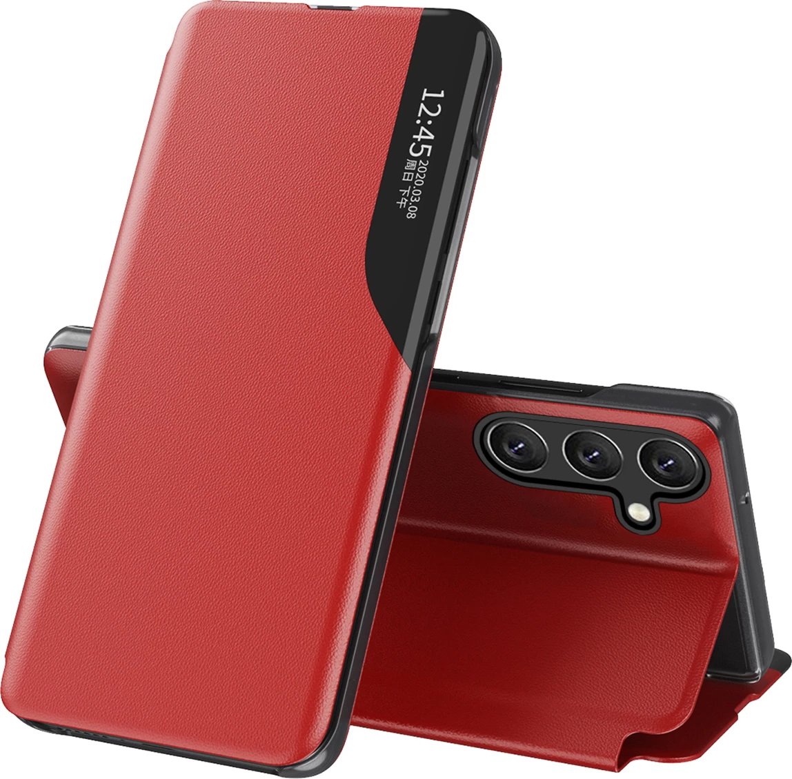 Mbështjellës Hurtel Eco Leather View Case për Samsung Galaxy S25+, e kuqe