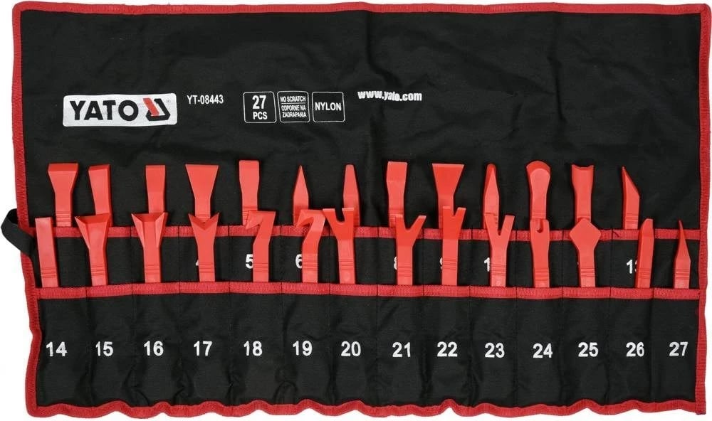 Set mjetesh Yato YT-08443 për riparim karrocerie, 27 copë, e kuqe