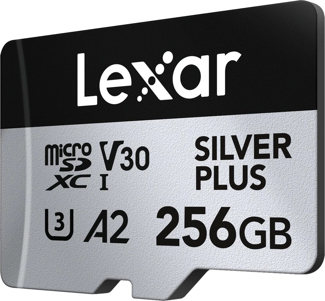 kartë microSD Lexar LMSSIPL256G-BNANG 256GB UHS-I A2 U3 V30 205/150MB/s, ngjyrë argjendtë Silver Plus, me adapter SD