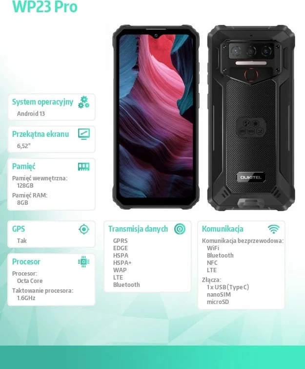 Smartphone Oukitel WP23 Pro, 8/128 GB, i zi