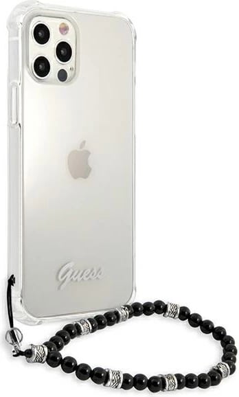 Mbështjellës Guess GUHCP12LKPSBK për iPhone 12 Pro Max 6.7", Transparent, me varëse Black Pearl