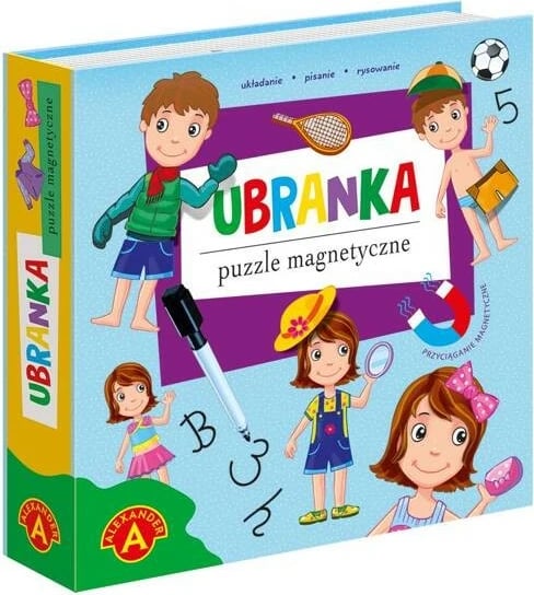Puzzle magnetik për veshje Alexander 2680 për fëmijë, 38 elemente, me pisak dhe 10 karta modelesh