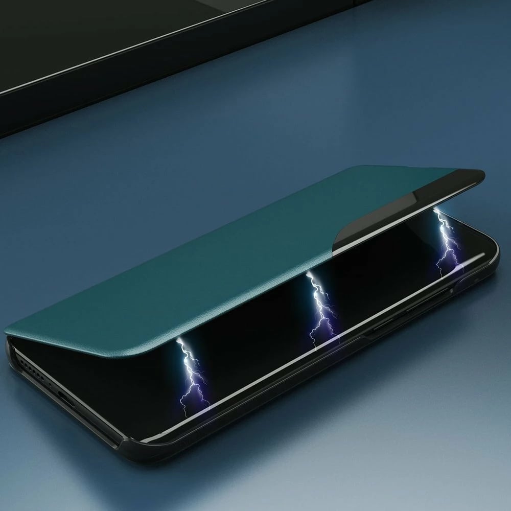 Mbështjellës Hurtel Eco Leather View Case për Samsung Galaxy A02s EU, me kapak dhe qëndrim, i zi