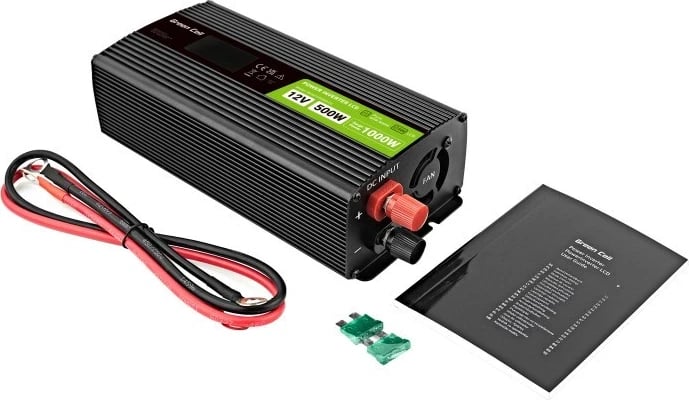 Invertor Green Cell PowerInverter LCD 12V 500W/10000W, valë e pastër, i zi