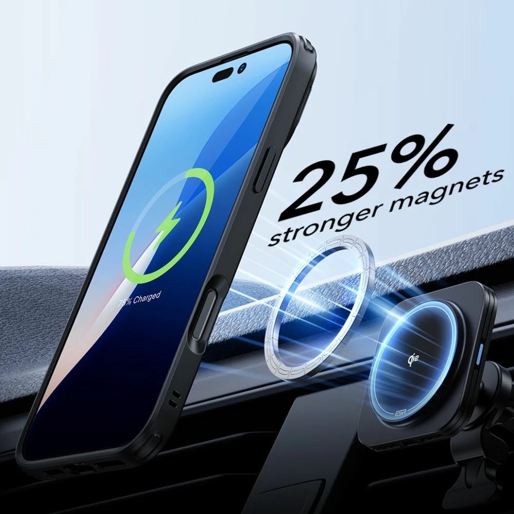 Mbështjellës ESR Classic Hybrid Kickstand HaloLock MagSafe për iPhone 16 Pro Max, me këmbalec dhe xham të temperuar, gjysmë-transparent me kornizë të zezë