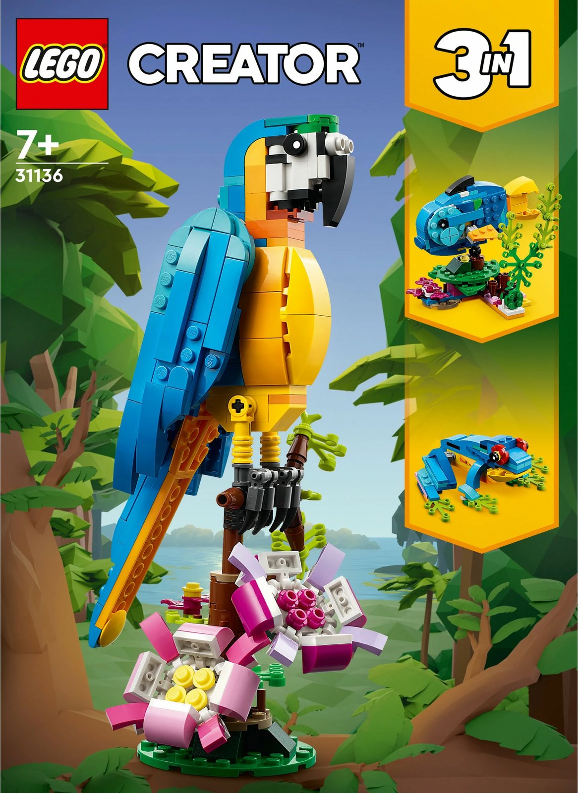 Set ndërtimi LEGO Creator 3-in-1 Papagalli Ekzotik, 253 pjesë, shumëngjyrësh