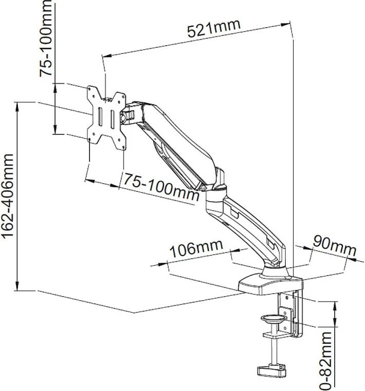 Mbajtës tavoline për monitor ART RAMART L-11GD, për 13-27 inç, i zi