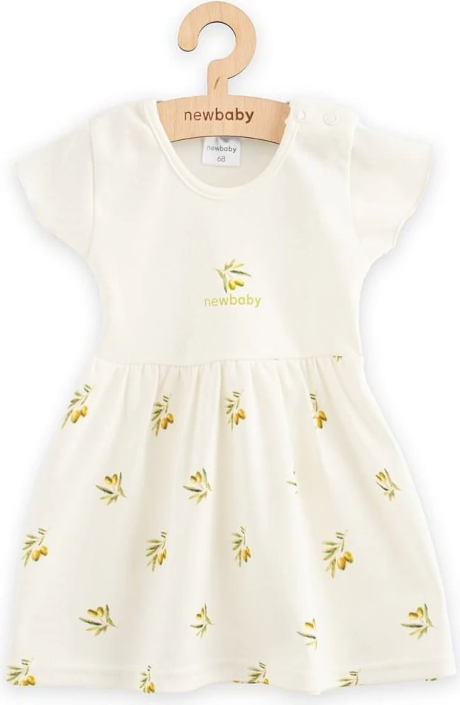 Fustan bebe me mëngë të shkurtra, New Baby, Olivy, 100% pambuk organik, madhësi 62 (3-6m), bezhë