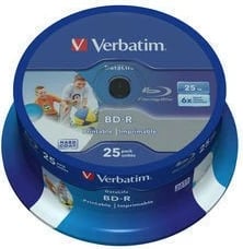 Disk Blu-ray BD-R, Verbatim, 43811, 25GB 6x, printable, spindel 25 copë
