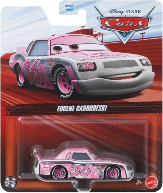 makinë lodër metalike, Mattel, Disney Pixar Cars Eugene Carbureski Tank Coat #36, shkallë 1:55, MPN DXV29/JDL72, rozë