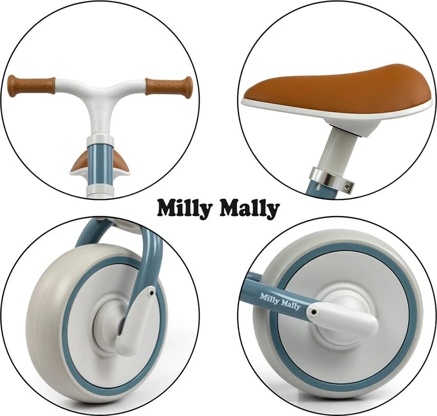 Biçikletë ekuilibri, Milly Mally, Skippy, rrota EVA pa shpime, kornizë çeliku, ulëse e rregullueshme, 18+ muaj, blu