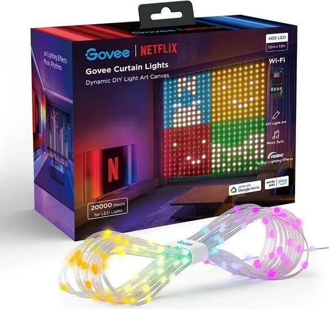 Drita perde Govee H70BC Netflix, LED, Wi-Fi, Bluetooth, Shumëngjyrëshe