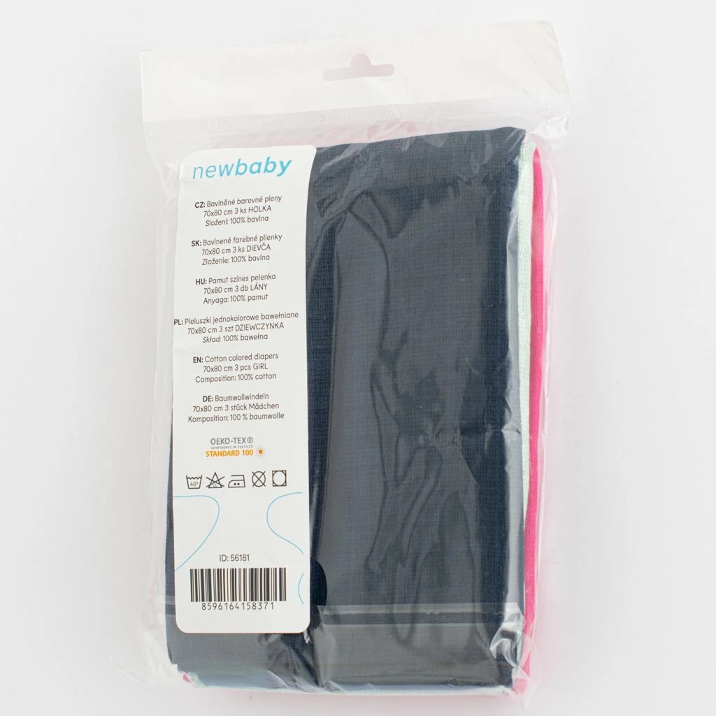 Pelena pambuku New Baby 70x80 cm 100% pambuk OEKO-TEX Standard 100 120 g/m2 set 3 copë rozë
