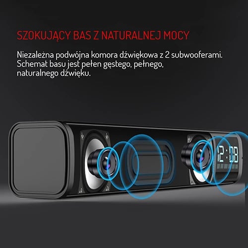 Altoparlant me orë zgjimi, Adler AD 1191, Bluetooth 5.0, stereo 2x5W, SD/USB/AUX, bateri 1200 mAh, i zi