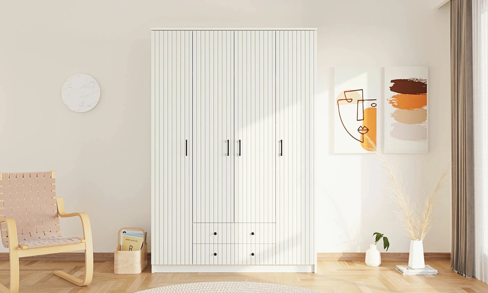 Dollap Skye Decor, ngjyrë e bardhë mat, RB-185-03, 140x210x52 cm