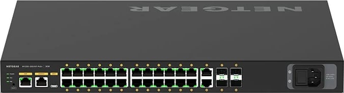 Switch i menaxhueshëm NETGEAR M4250-26G4XF-PoE+, 24 porte Gigabit, 4 SFP+, PoE+, rackmount, i zi