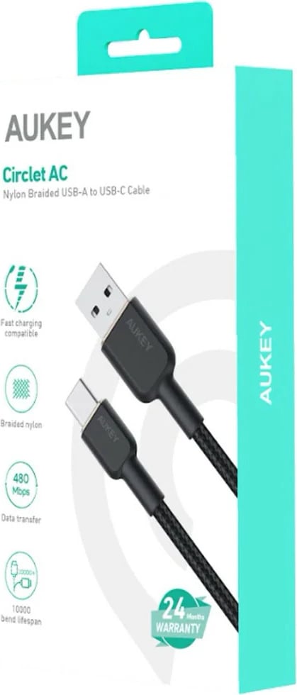 Kabllo AUKEY CB-NAC2 USB-C në USB-A, 1.8m, 60W, e zezë