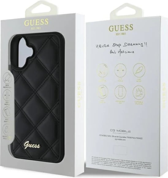 Mbështjellës Guess Quilted Metal për iPhone 16 Plus, 6.7", i zi