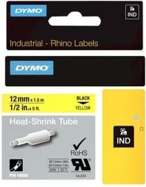Tub termokurthyes etiketimi, Dymo, RhinoPRO 18056 S0718310, 12 mm x 1.5 m, zi mbi verdhë