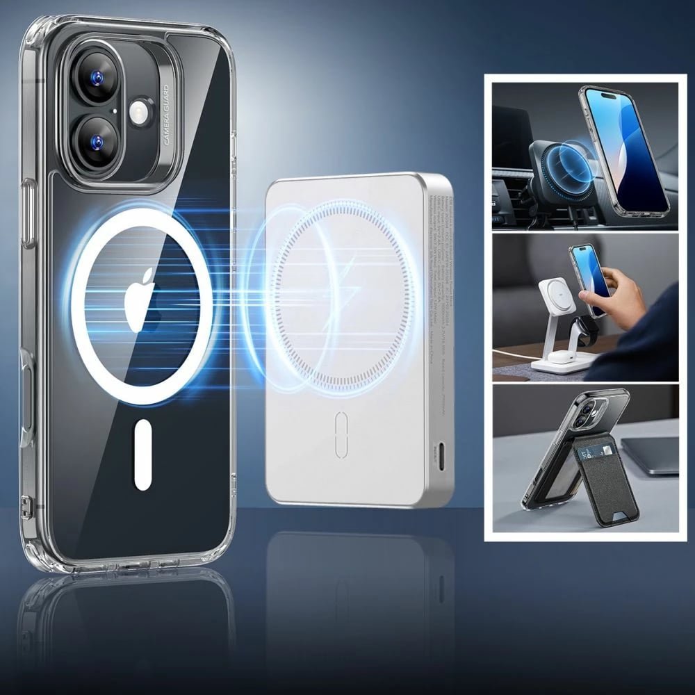 Mbështjellës ESR Classic Hybrid HaloLock me MagSafe dhe xham të temperuar për iPhone 16, Transparent
