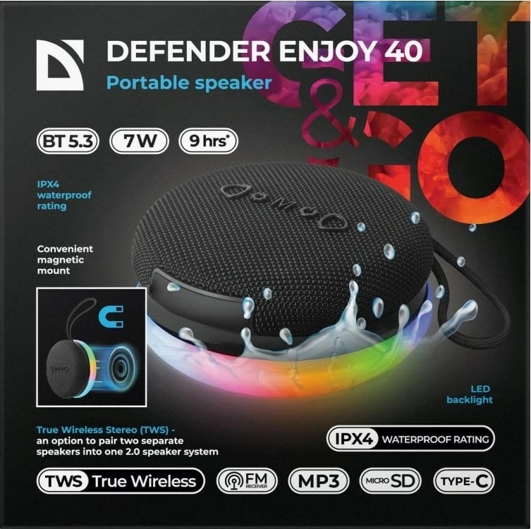Altoparlant portativ Defender Enjoy 40, Bluetooth 5.3, 7W, i zi