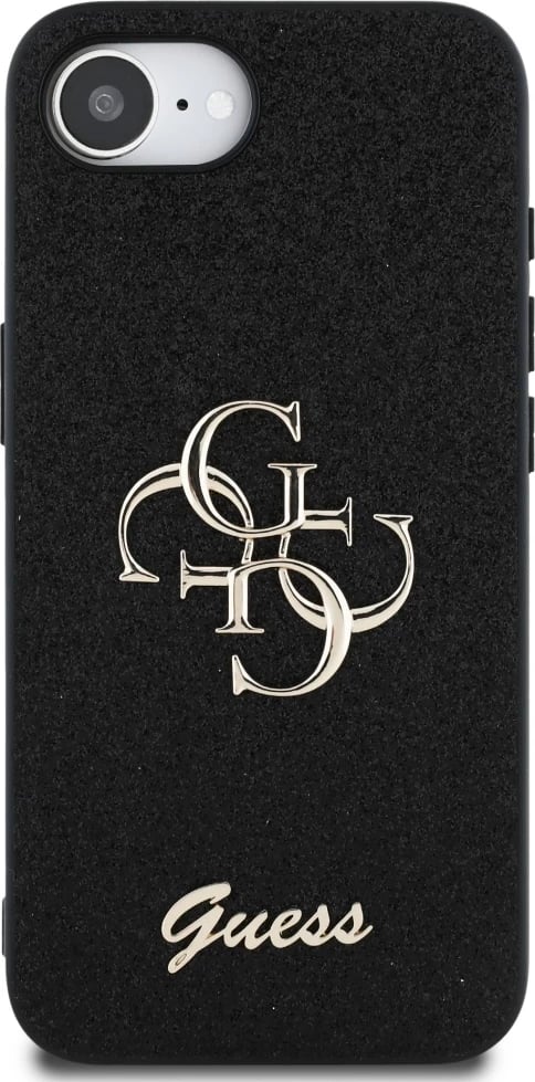 Mbështjellës Guess Fixed Glitter Big 4G për iPhone 16e, i zi