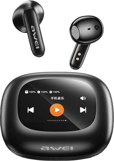 Kufje Bluetooth AWEI TP97 TWS, in-ear, Bluetooth 5.4, me etui karikimi, e zezë