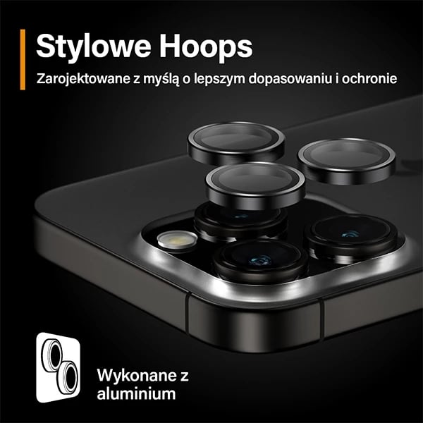 Mbrojtës kamere PanzerGlass Hoops për iPhone 15 Pro / 15 Pro Max, kornizë e zezë