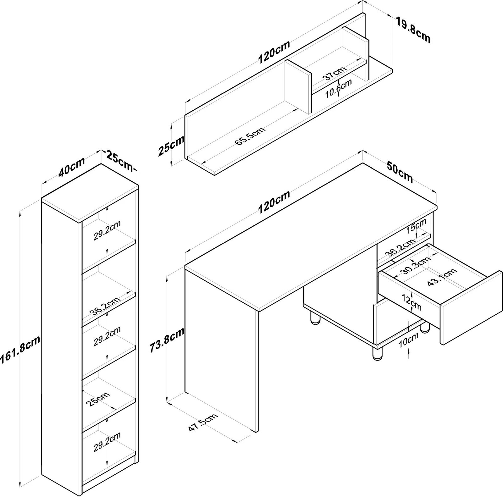 Tavolinë pune Hanah Home, HA115 - 2642, ngjyrë arr dhe e bardhë