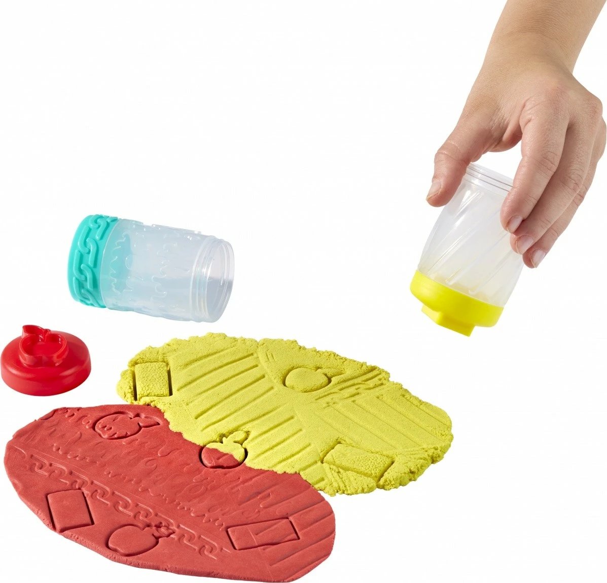 Set plastelinë dhe rërë kinetike MGA Wonder Factory Never Dry, e kuqe dhe e verdhë