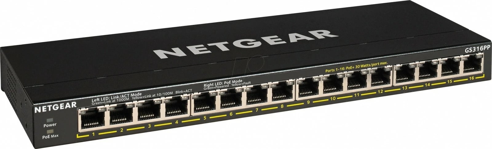 Switch rrjeti Netgear GS316P, 16 porta Gigabit, PoE+, i zi