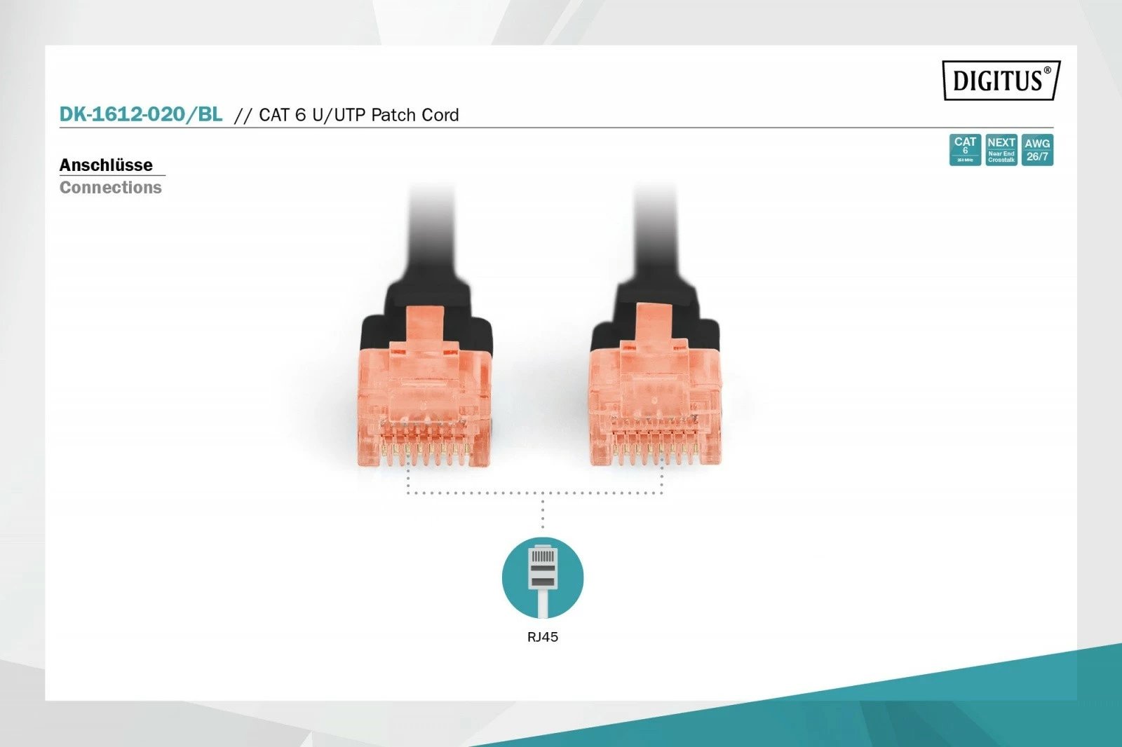 Kabllo rrjeti Digitus CAT 6, 2m, RJ45, e zezë