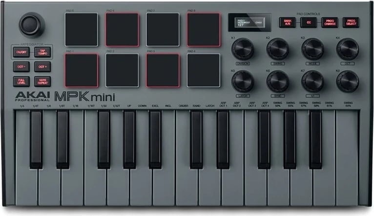 Mikset për DJ AKAI MPK Mini MK3, MIDI USB, e zezë/hiri