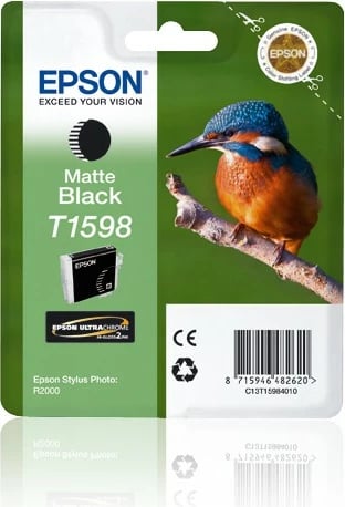 Toner Epson T1598 Matte Black, UltraChrome Hi-Gloss2, 17ml, për Stylus Photo R2000
