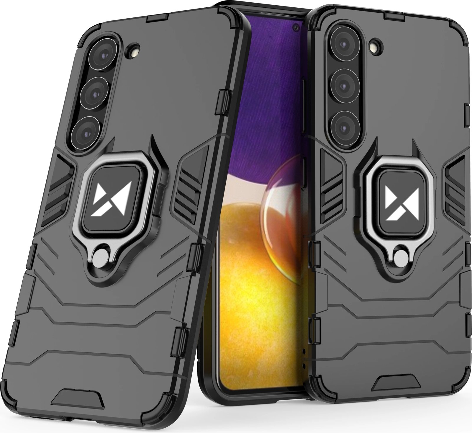 Mbështjellës Wozinsky Ring Armor për Samsung Galaxy S23, me mbajtëse unaze, i zi