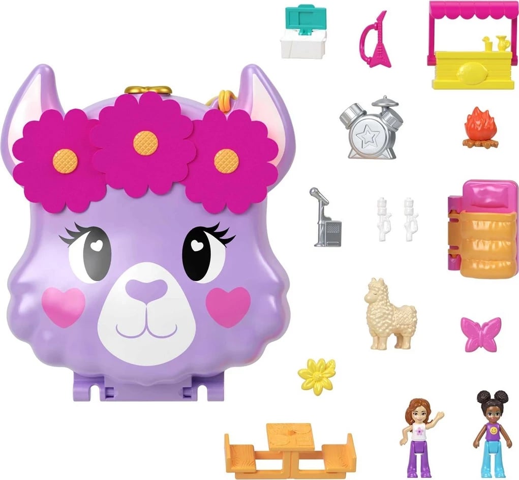 Set lodrash Polly Pocket CAMP ADVENTURE Llama Compact, Mattel, HKV33, shumëngjyrëshe