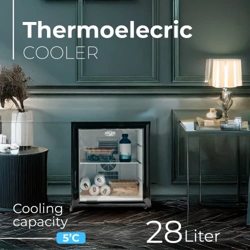 frigorifer termolelektrik Adler AD 8088 28 L derë xhami raft xhami LED i brendshëm 100-240V i zi